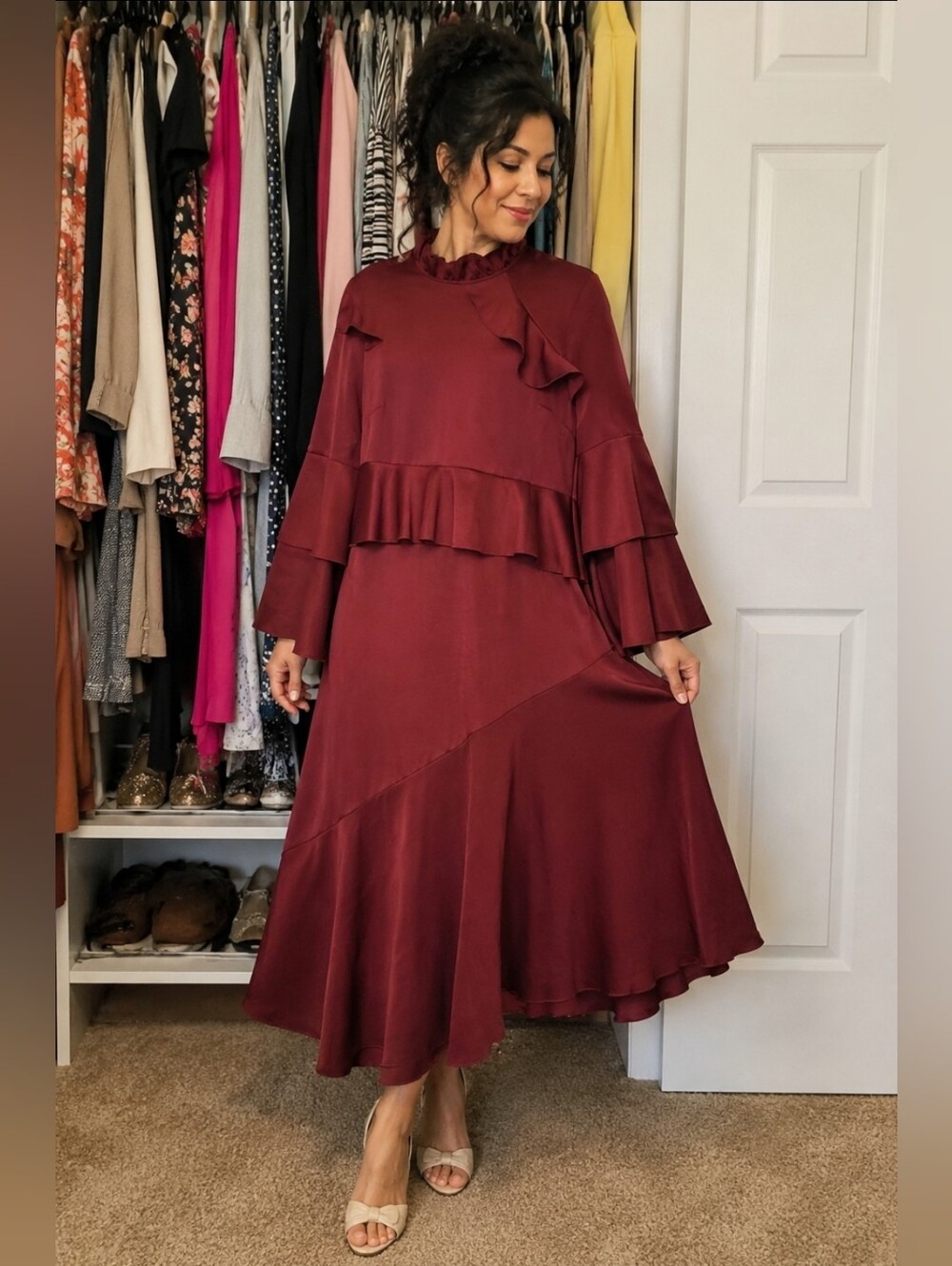 Boutique Burgundy Ruffle Maxi Dress